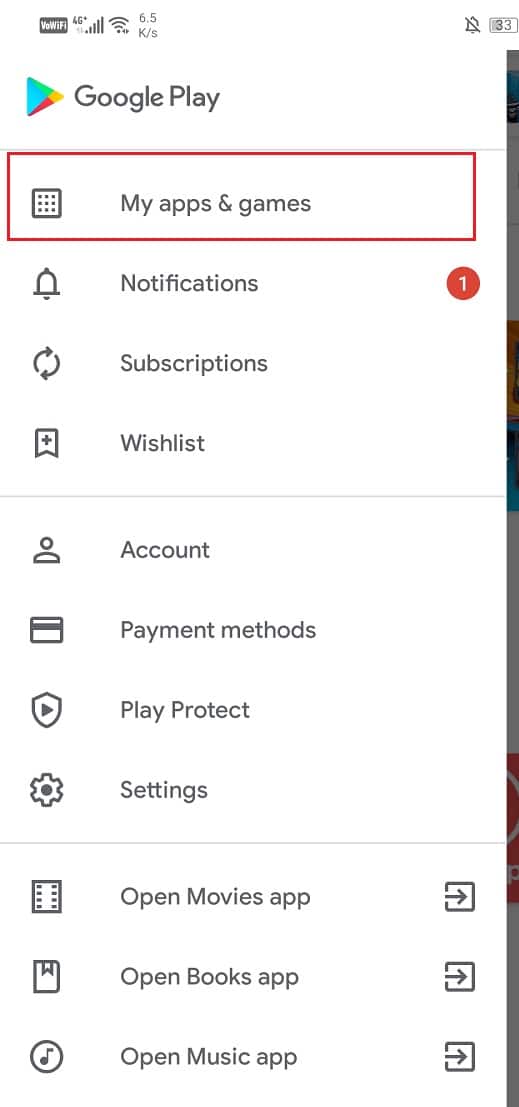 Click on the “My Apps and Games” option | Fix Gmail not sending emails on Android