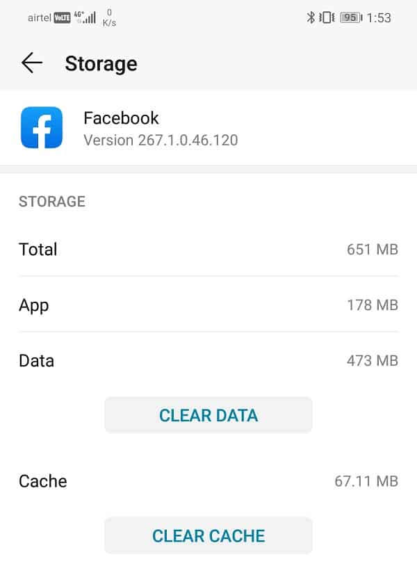 See the options to clear data and clear cache