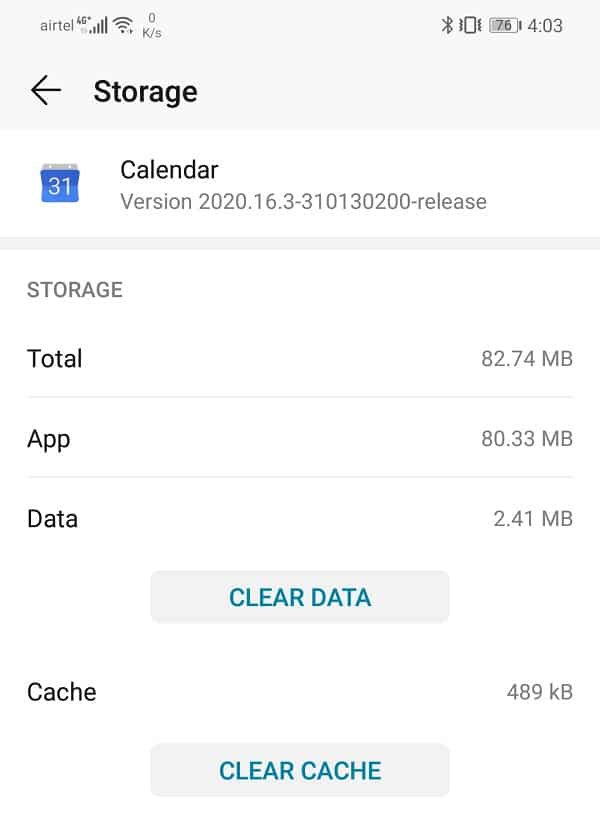 Tap on the clear data and clear cache respective button | Fix Google Calendar not syncing on Android