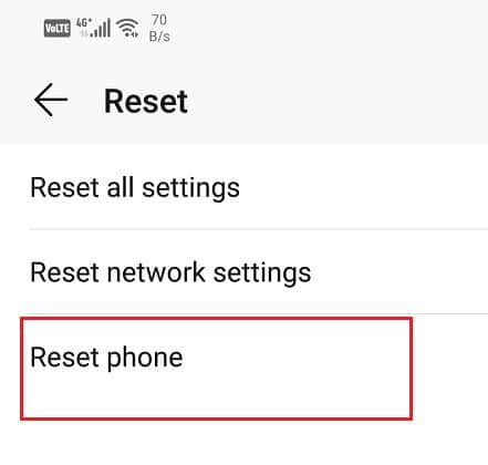 Click on the Reset Phone option | Fix MMS Download Problems