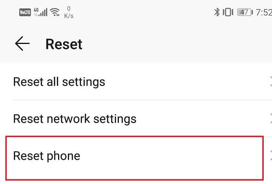 Click on the Reset Phone option