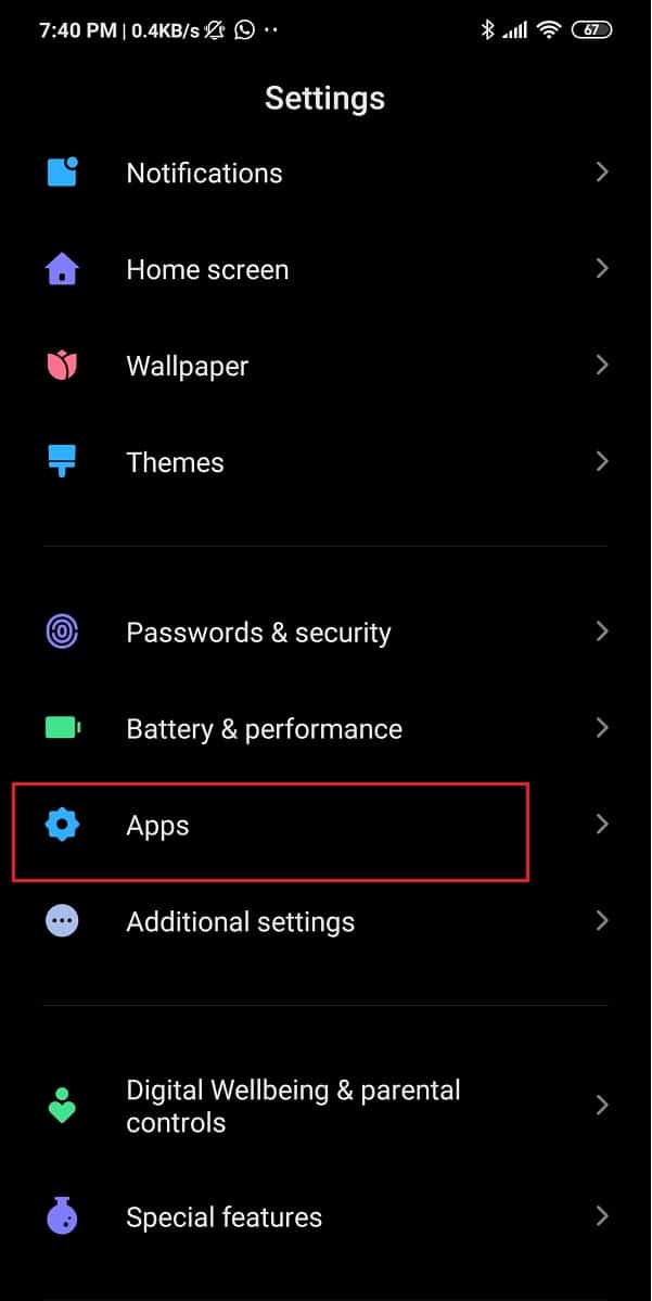 Tap on the Apps option