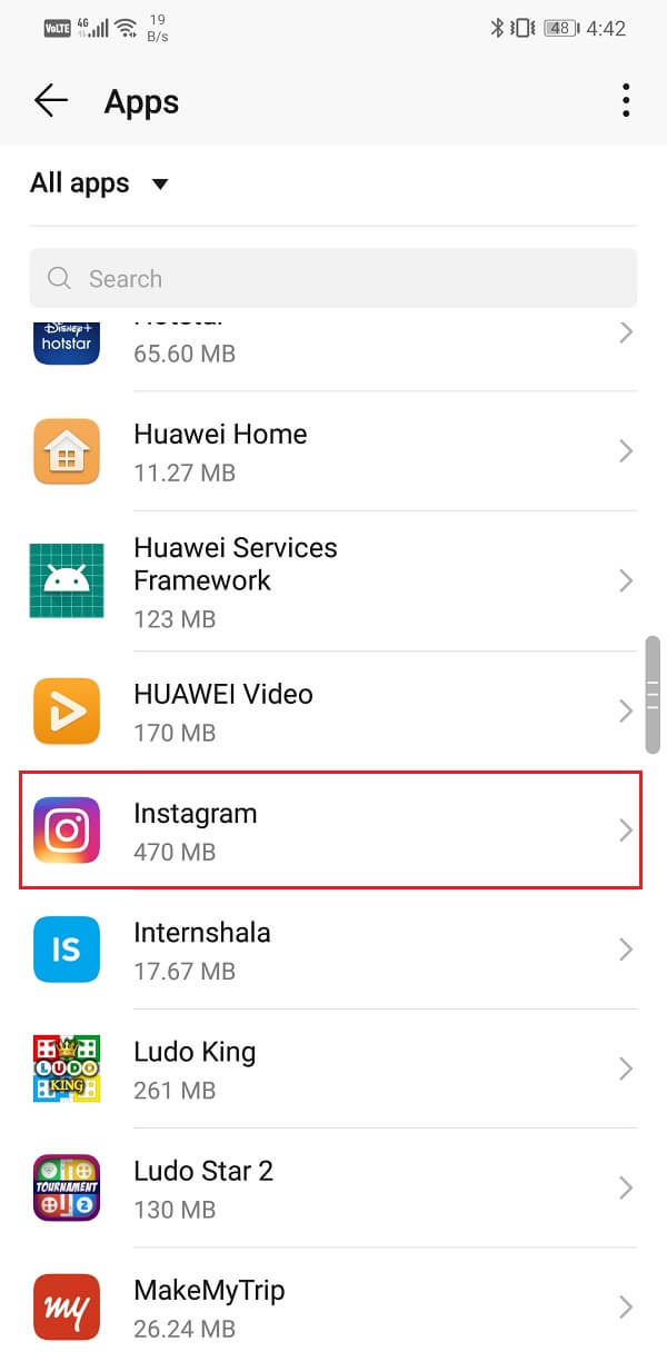 Select the Instagram app from the list of apps