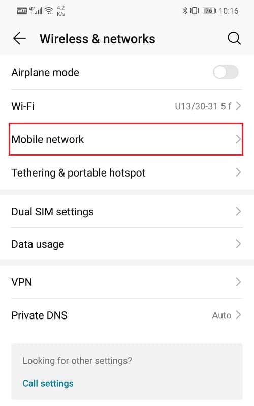 Click on Mobile Networks