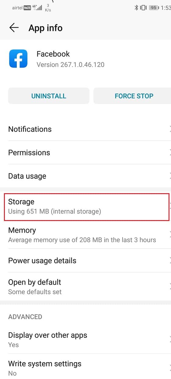 Click on the Storage option | Fix Insufficient Storage Available Error on Android