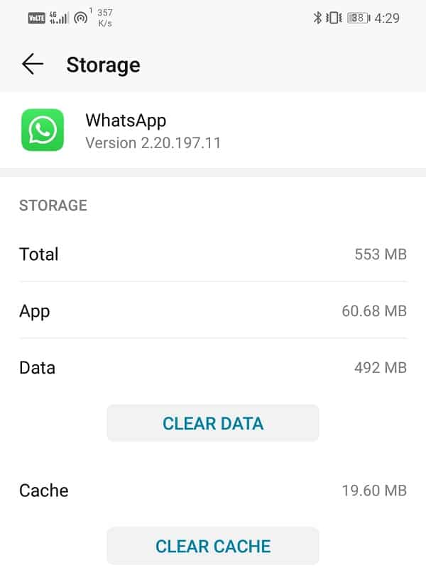 Click on the Clear Cache and Clear Data respective buttons | Fix Android Apps Closing Automatically