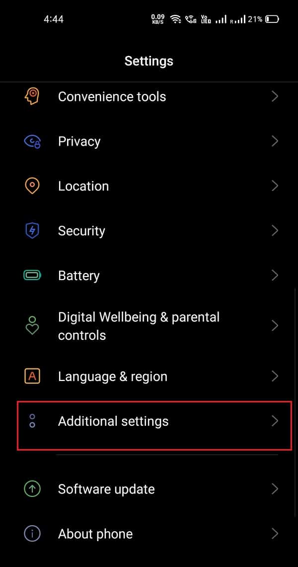 Scroll down and tap Additional Settings