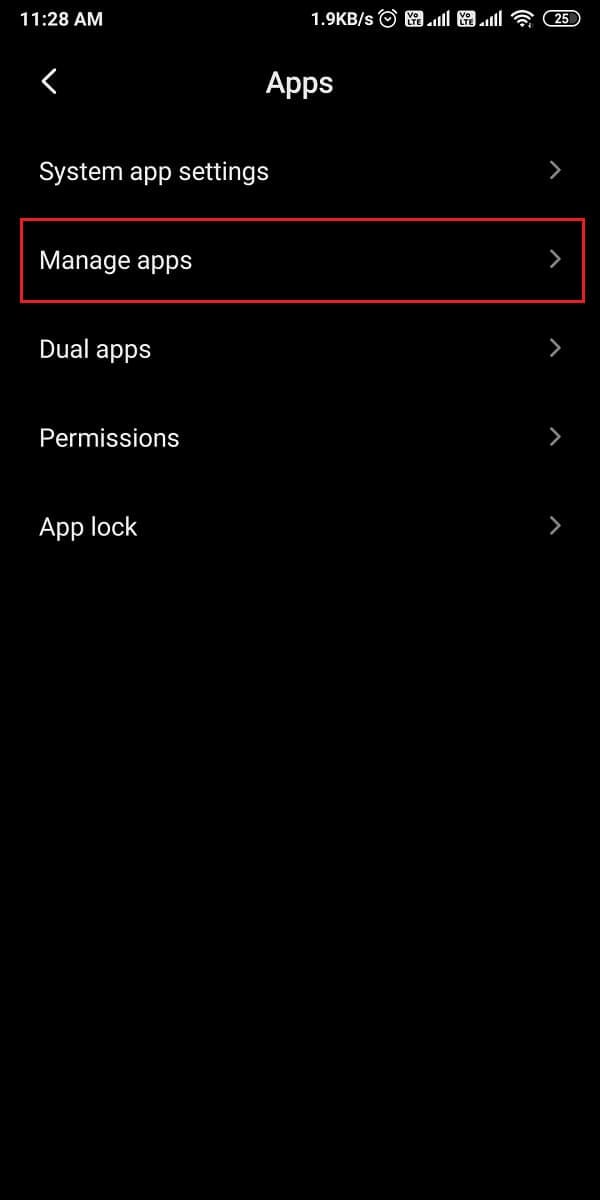 Tap on manage apps.