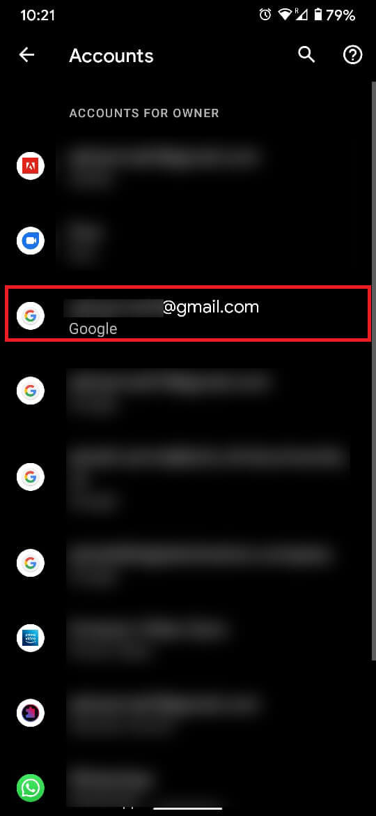 From this list, tap on any Google account.