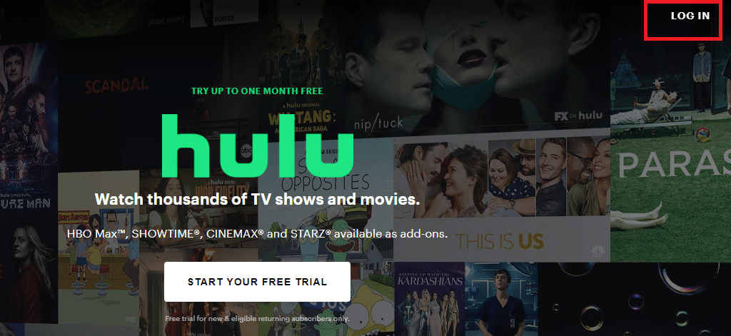 Now, click on the LOG IN option at the top right corner. Fix Hulu Error Code P-dev302