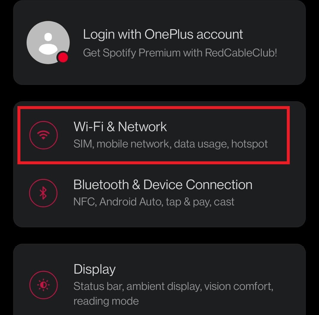 tap on Wifi and network