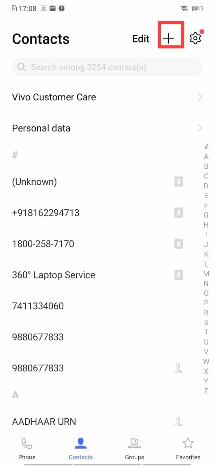 Go to Contacts and tap on Add Contact