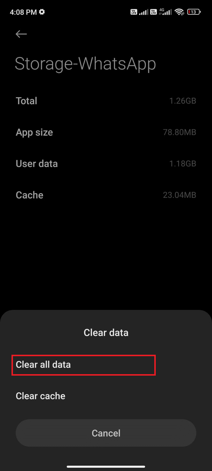 clear all data. Fix WhatsApp Status Not Showing