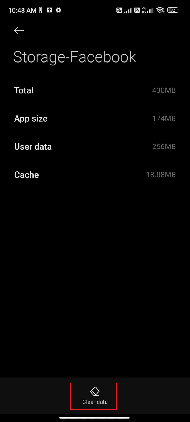 tap Clear data followed by Clear cache option. Fix Facebook Session Expired Error