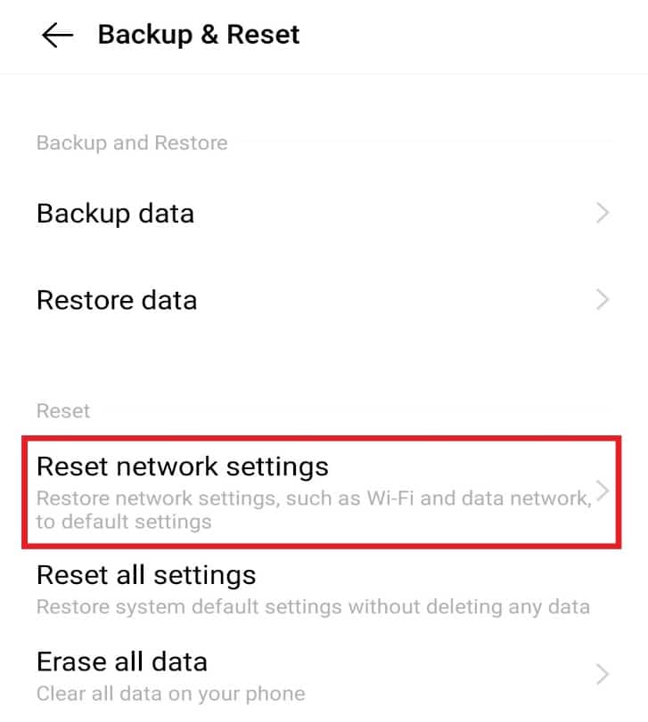 Tap on reset network settings