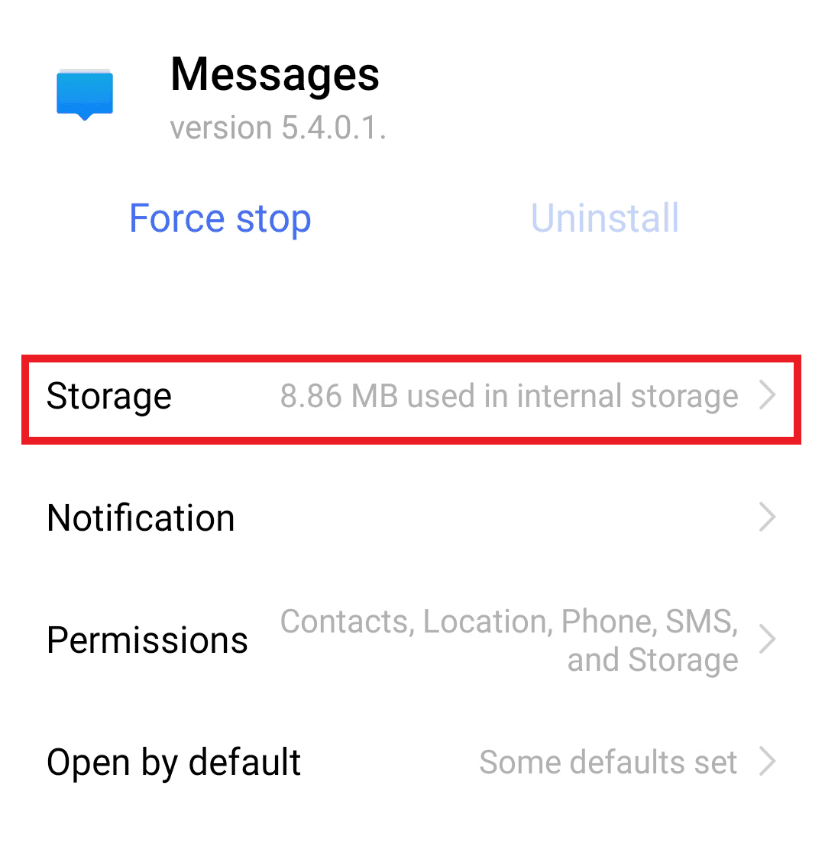 Tap on storage | Fix Unfortunately Messaging Has Stopped Error on Android