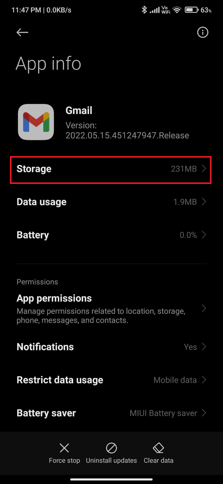 Then, tap on the Storage option 