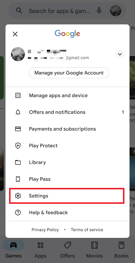 Tap on the Settings option. Fix Google Play Authentication is Required Error on Android
