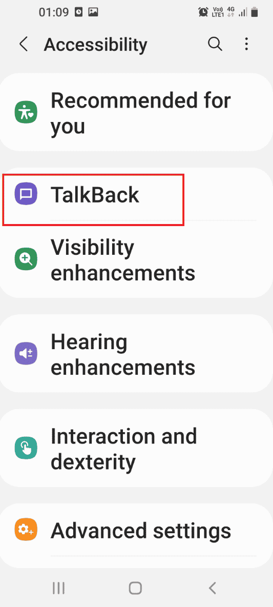 Tap on the TalkBack tab