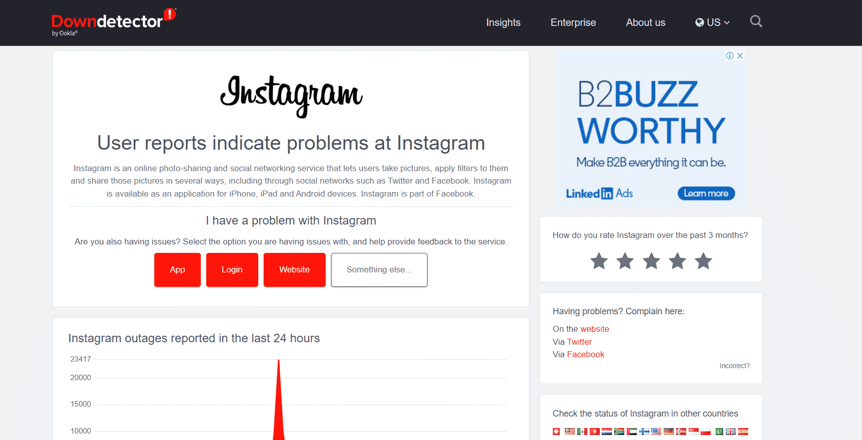 DownDetector page. Fix Instagram Feedback Required Login Error