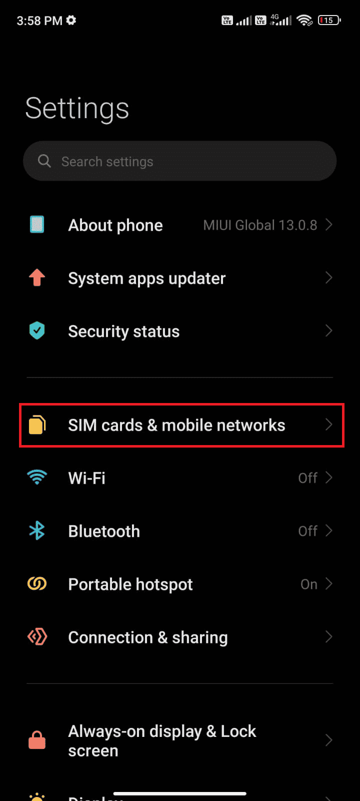 Then, tap the SIM cards mobile networks option 