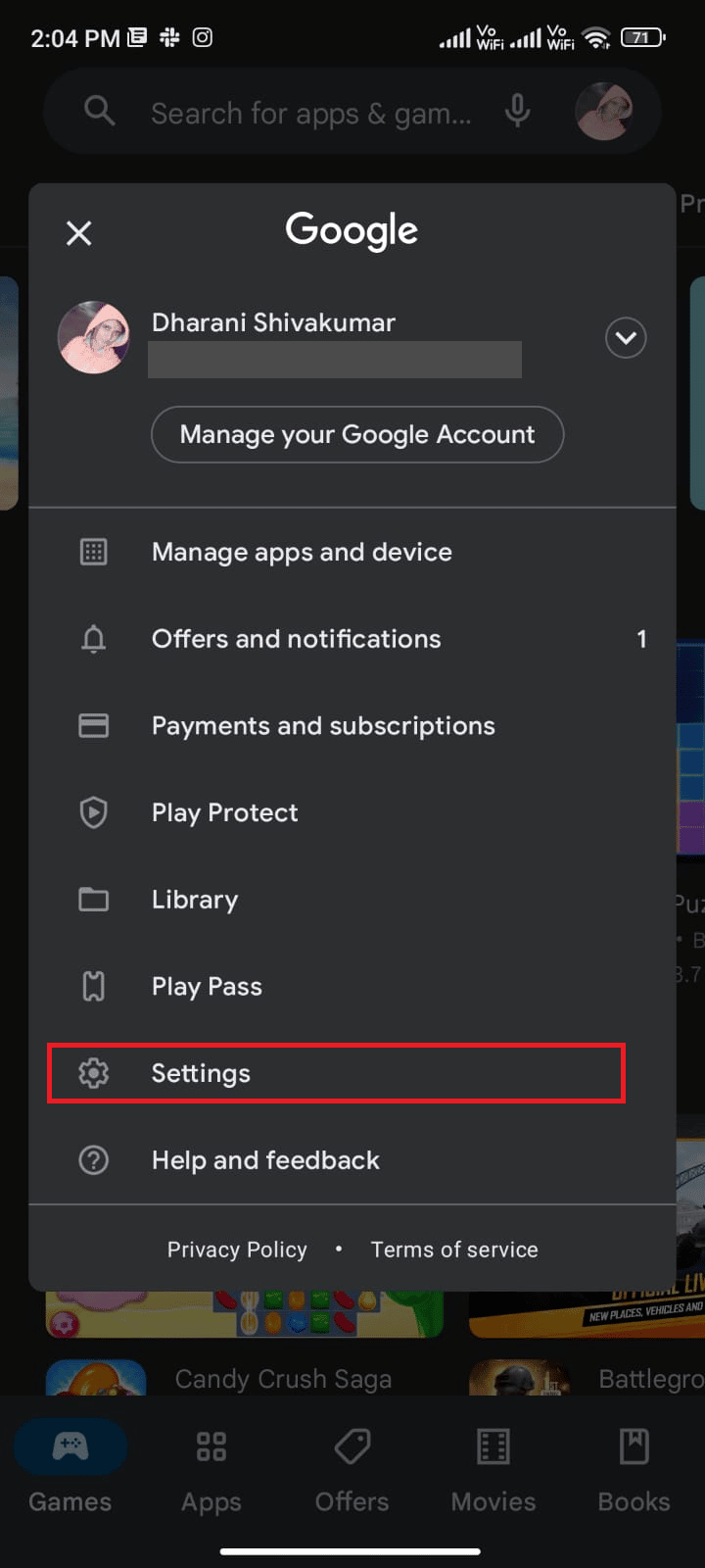 tap on Settings. Fix Google Play Store Error Checking for Updates