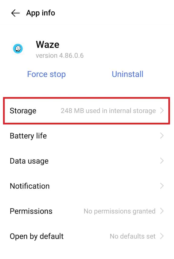 Нажмите на «Хранилище» | Как исправить неработающий звук Waze