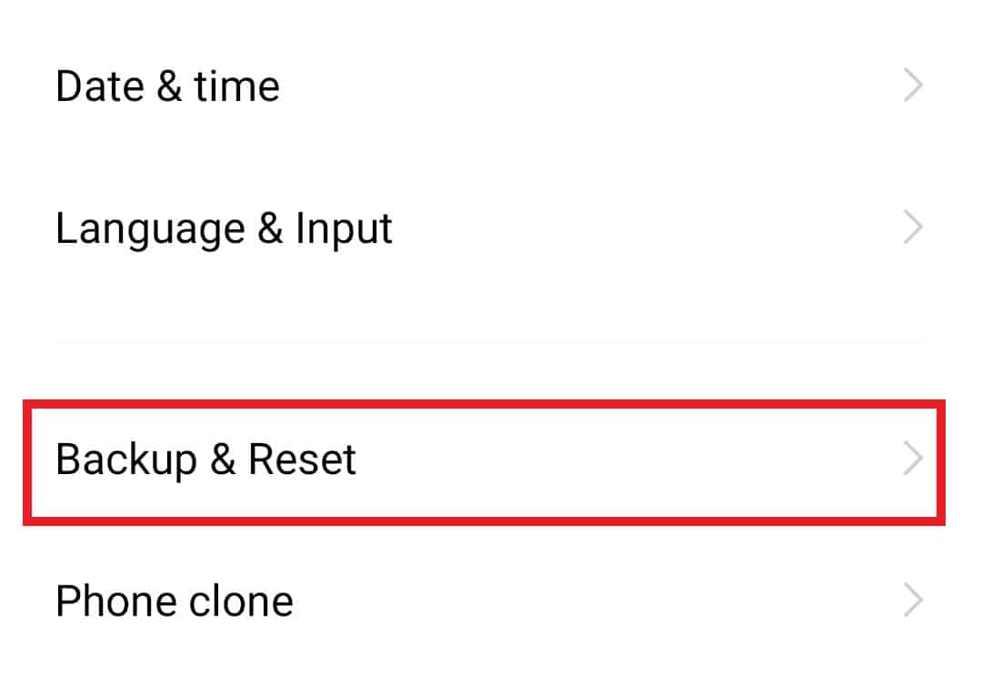 Open Backup and Reset