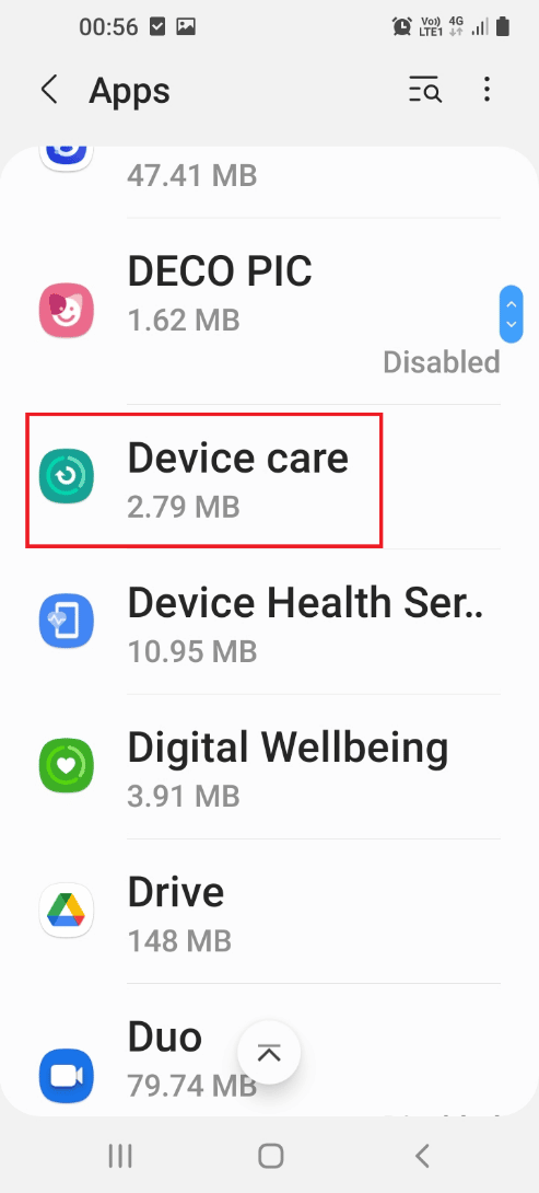 Tap on the Device care app