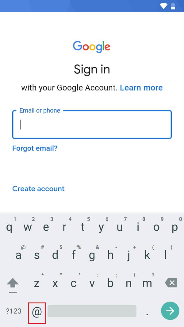tap and hold the ‘@’ option, and drag it upwards to open the keyboard settings. | How to Reset Samsung Galaxy S8 without a Google Account