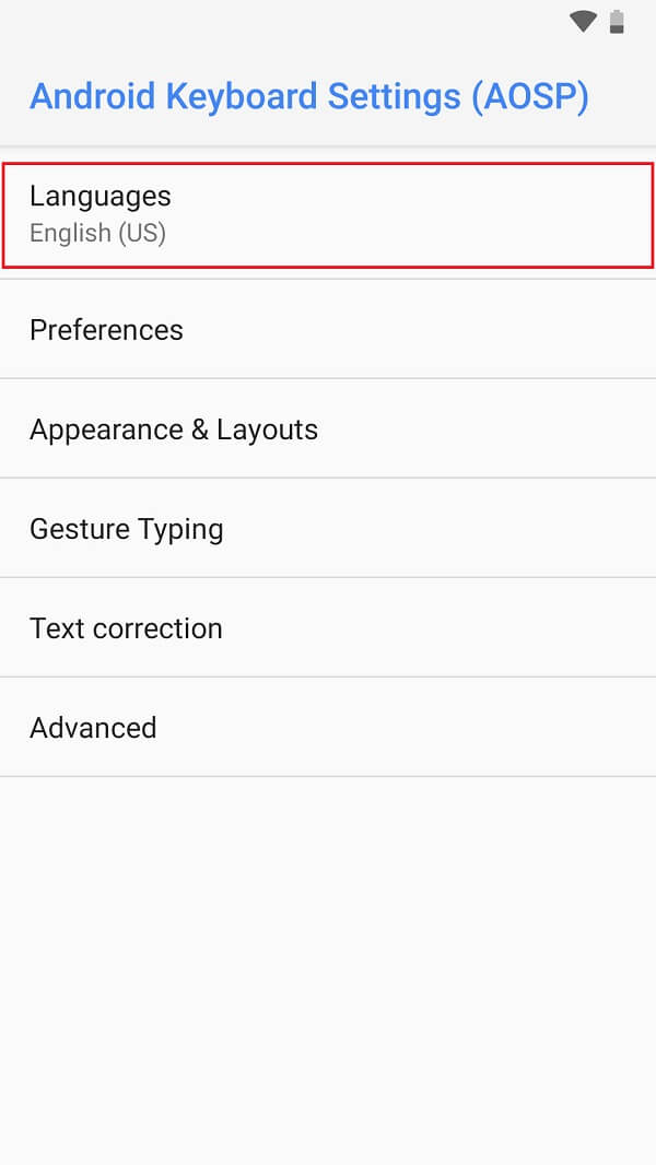 On the Android Keyboard Settings menu, tap on ‘Languages.’