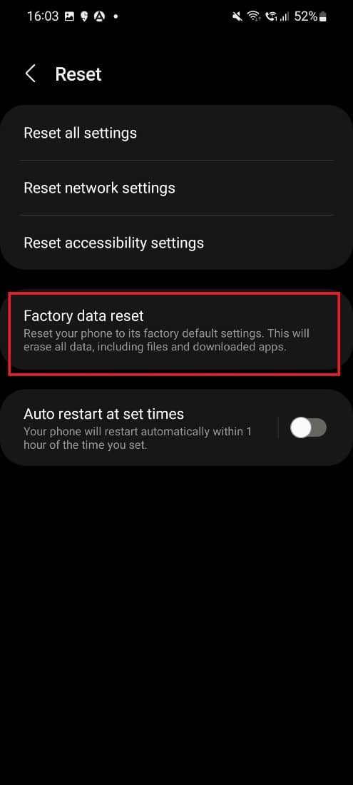  factory data reset option