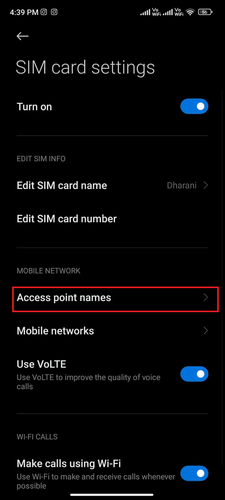 tap on Access point names