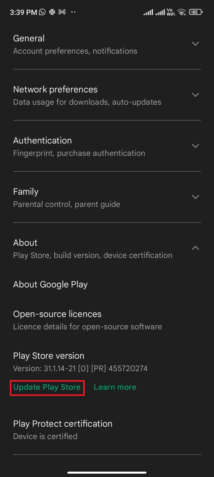Update Play Store. Fix Google Play Store Error Code 403