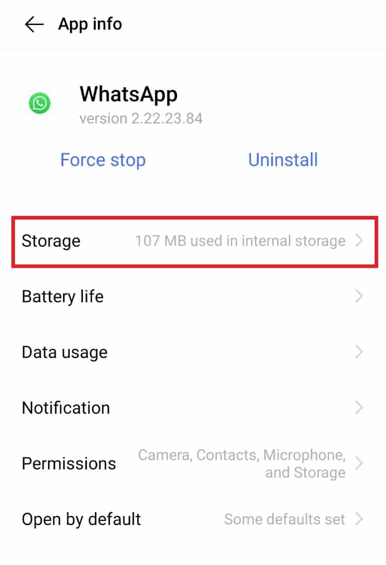 Storage ကို နှိပ်ပါ။ Android တွင် အဆက်အသွယ်များကို Syncing မလုပ်သော WhatsApp ကို ဖြေရှင်းရန် နည်းလမ်း 7 ခု