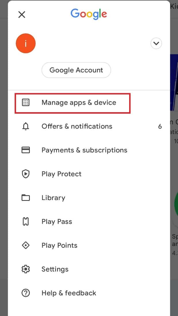 Tap on Manage apps & device