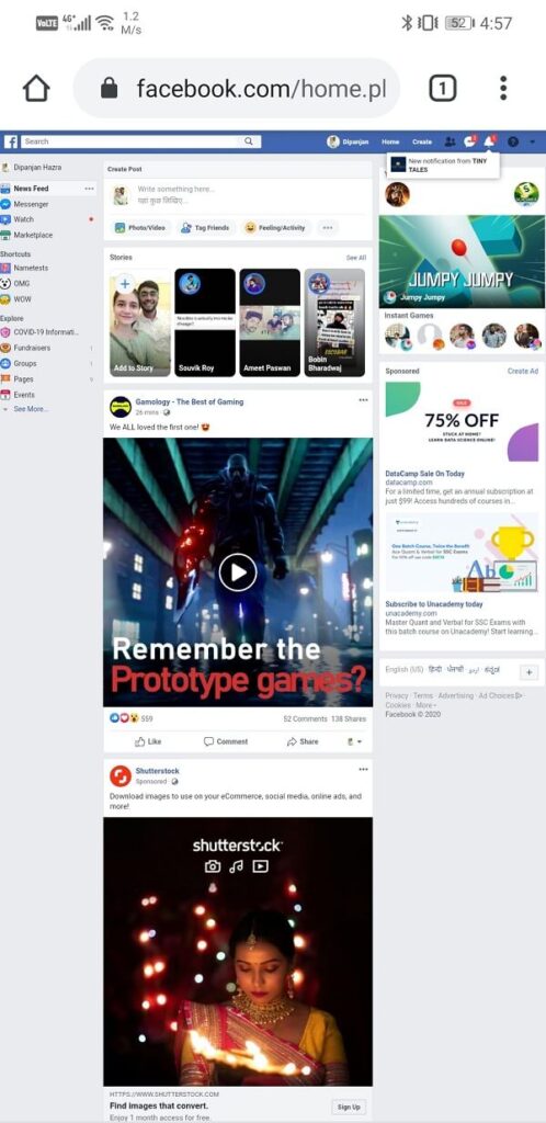 Will open the desktop site for Facebook