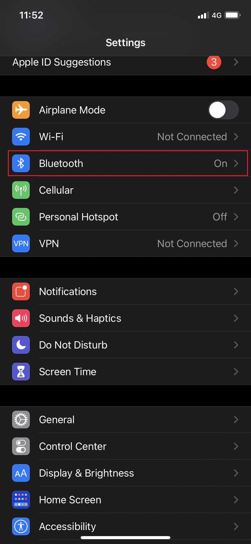 Tap on Bluetooth