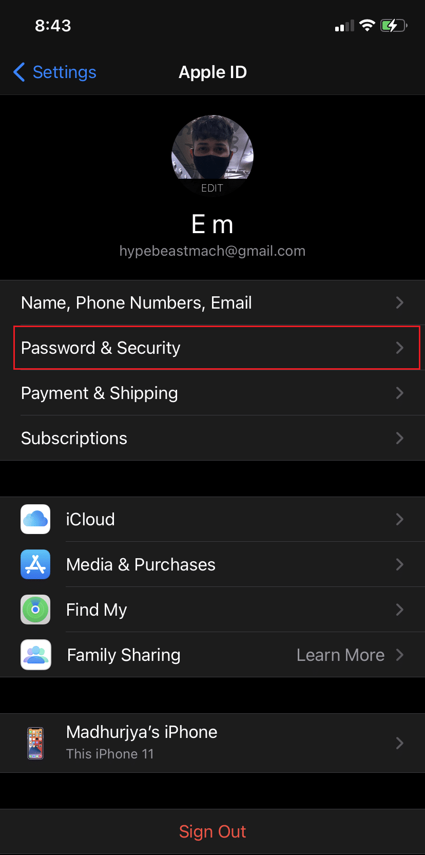 Tap on Password & Security