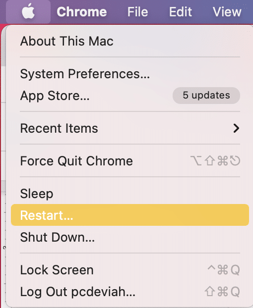 Select Restart |Fix iMessage not delivered on Mac