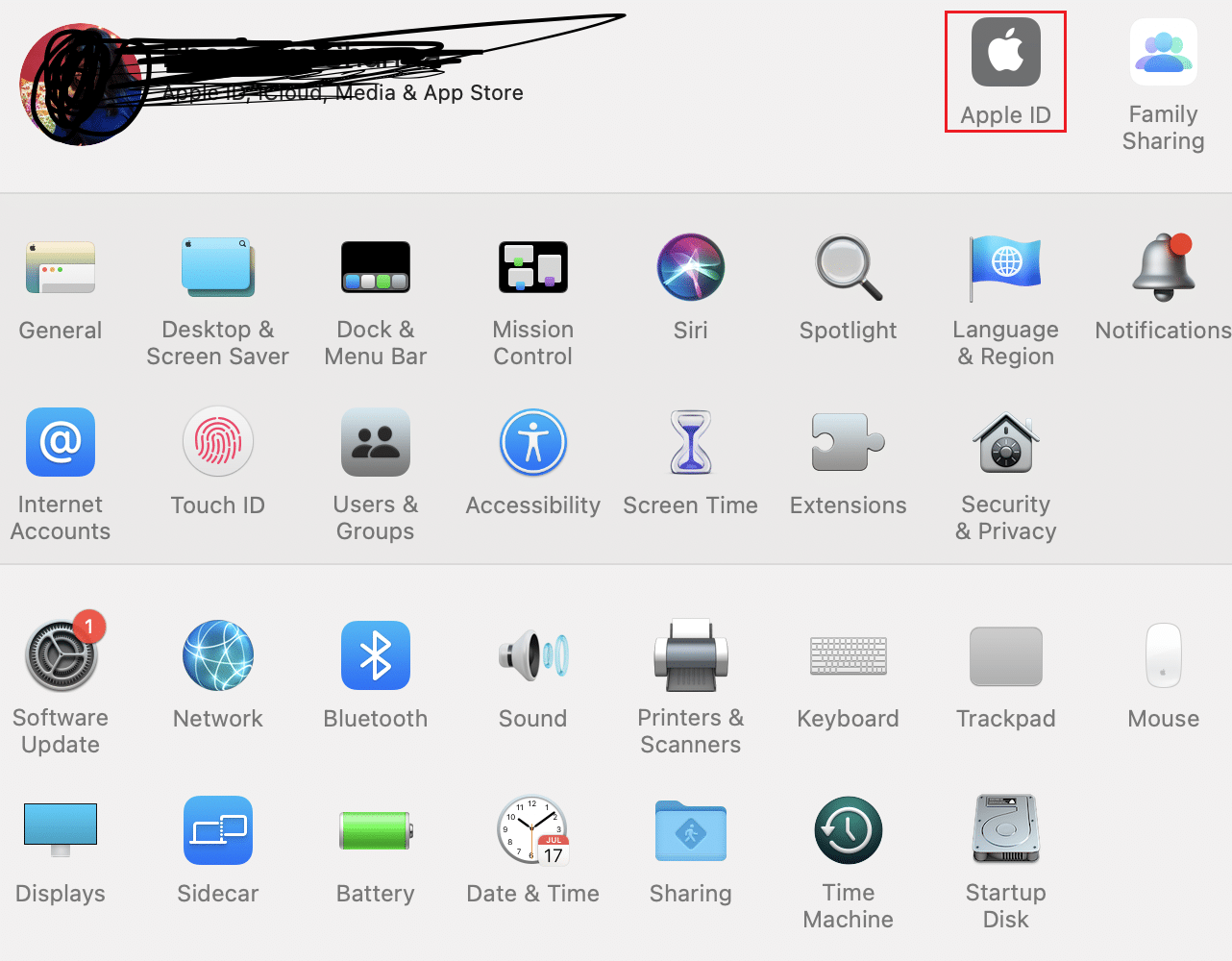 Нажмите Apple ID в правой части окна | Проблемы macOS Биг-Сур