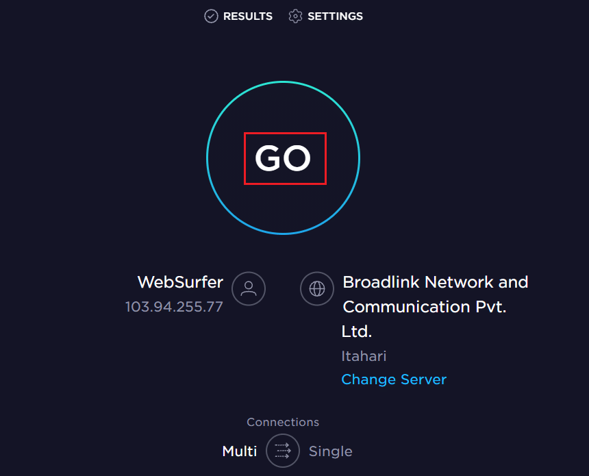 click on GO in speedtest website. How to Fix Discord Camera Not Working on Windows 10