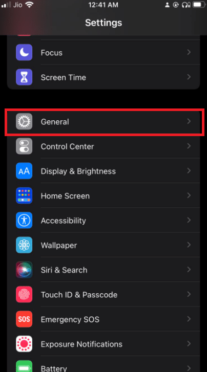 Tap on General. Fix Verification Failed Error Connecting to Apple ID Server