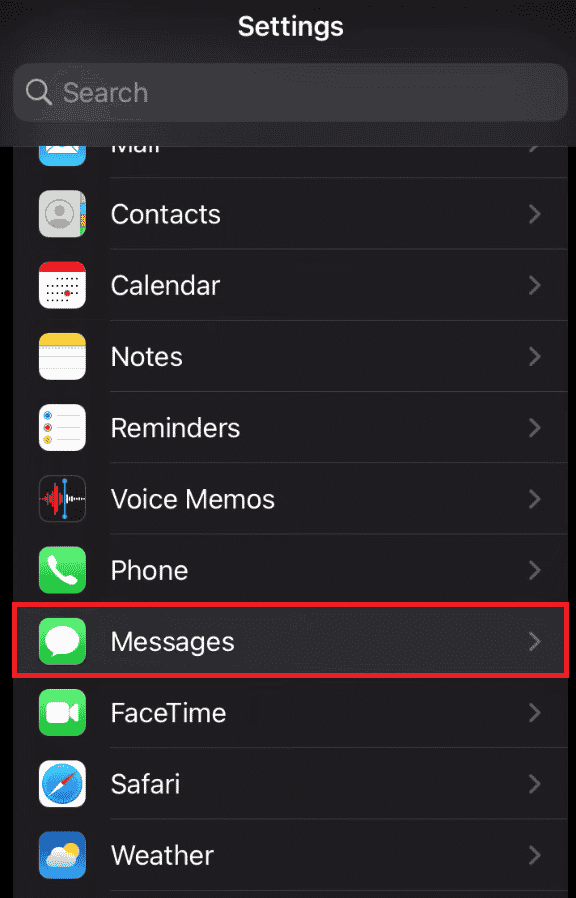 Swipe down and tap on Messages | How to Automatically Forward Text Messages to Another iPhone