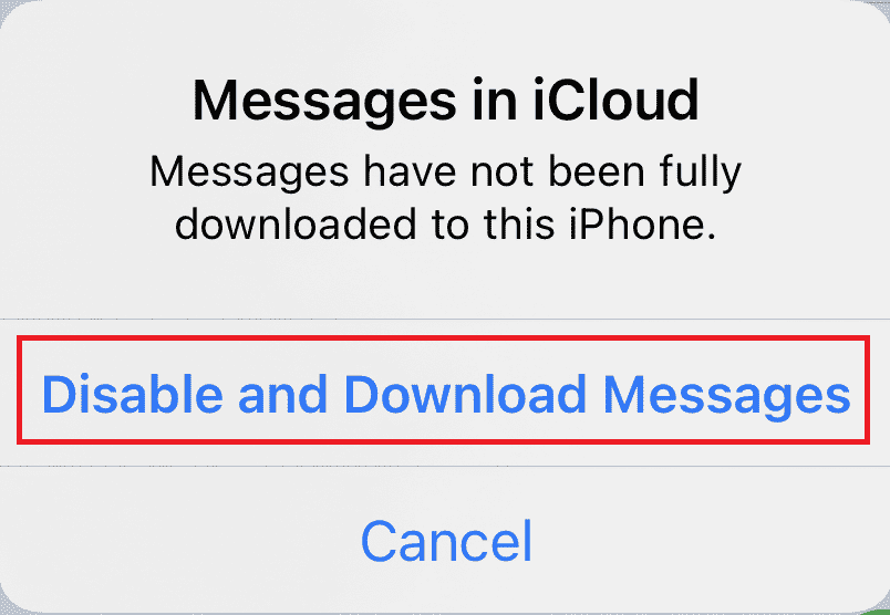 Tap on Disable and Download Messages | iCloud save deleted text messages