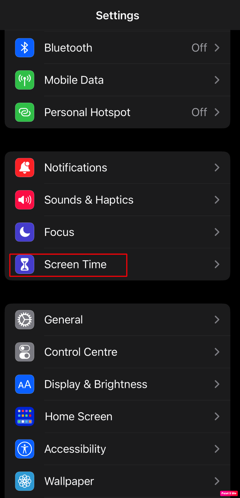 tap on screen time option