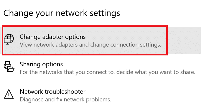 Click on Change Adapter Options