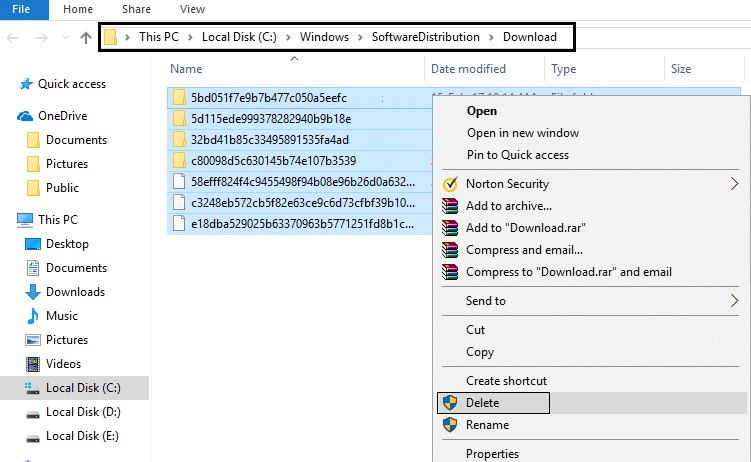 delete everything inside SoftwareDistribution Folder