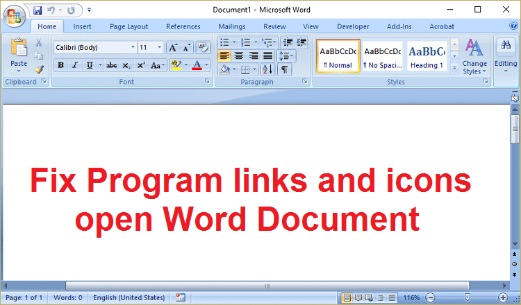 Ուղղել ծրագրի հղումները և պատկերակները բացել Word Document-ը