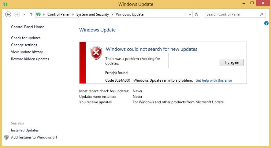 Windows Updateエラー0x8024a000を修正